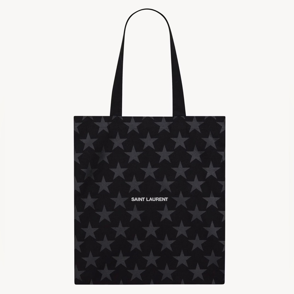 Source Unknown Black Star Print Tote - Saint Laurent Logo - New